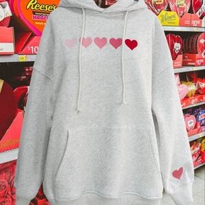 Embroidered Gray Oversized Heart Print Hoodie